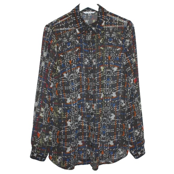 CAbi Tops - CAbi Blouse Womens Small Multicolor Longsleeve Semisheer Career Lightweight Top